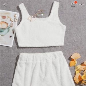 New pink SHEIN fur short set